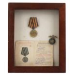 Russian military interest Order of Labour Glory glass with citation and Royal Air Force sweetheart