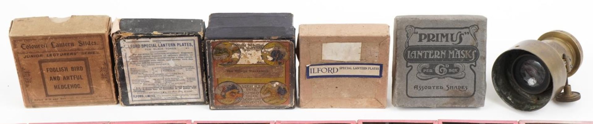 Collection of Victorian magic lantern glass slides and a lens, the slides including Cadburys and - Bild 2 aus 6