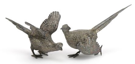 Edward Barnard & Sons Ltd, pair of Elizabeth II silver pheasants, London 1977, the largest 14.5cm in