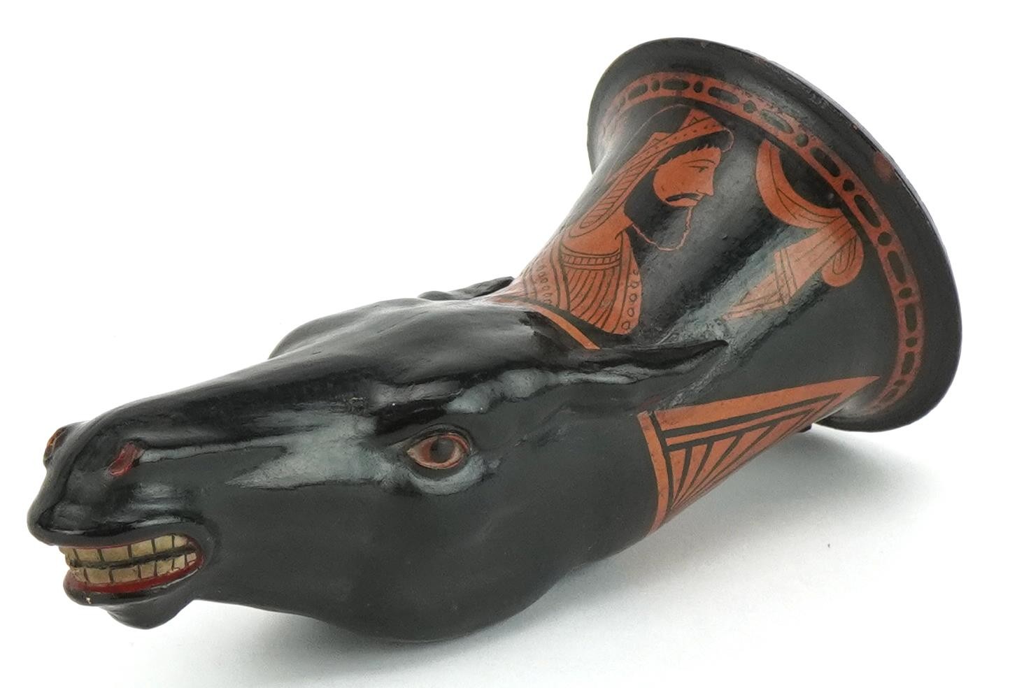 Antique Apulian Red-figured Rhyton in the form of a horse head, 17cm in length : For further