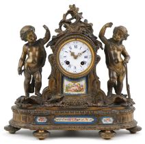 Deprez of Paris, 19th century French ormolu mantle clock striking on a bell with circular dial and