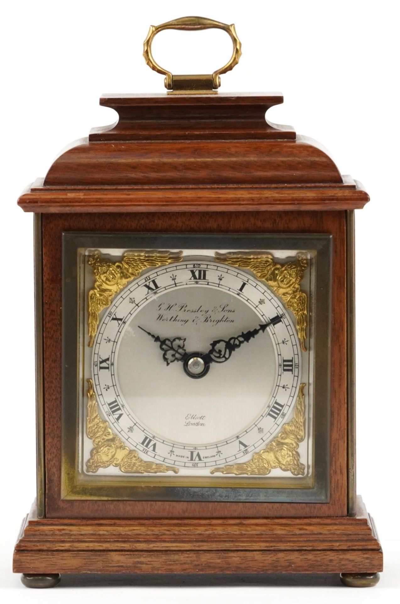 Mahogany cased Elliott bracket type mantle clock with silvered dial and circular chapter ring having - Bild 2 aus 5