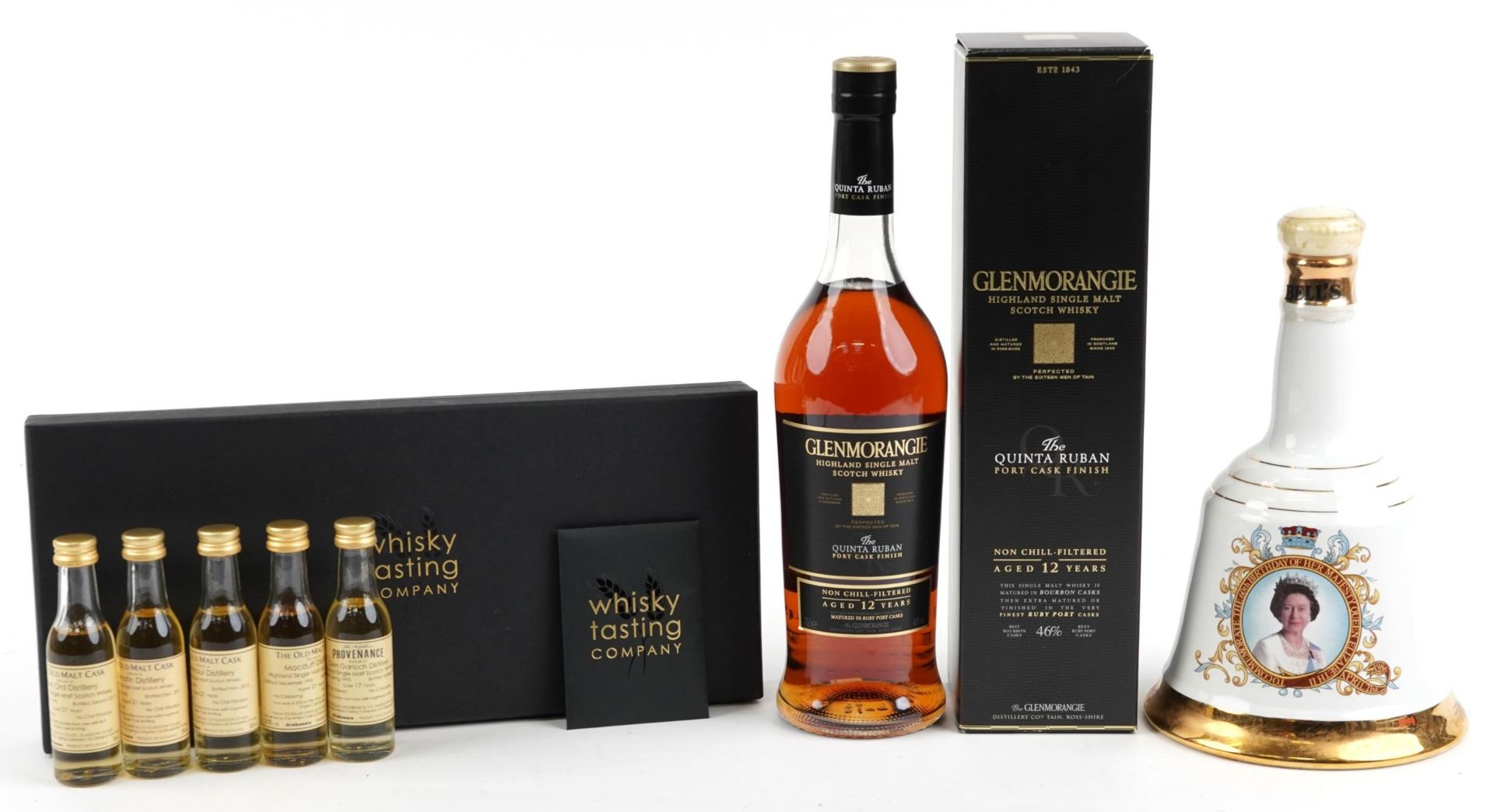 Whisky comprising a bottle of Glenmorangie Single Malt Quinta Ruban Port Cask Finished Aged 12