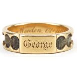 Victorian unmarked gold hairwork mourning ring engraved George Valentine Weeden OB 11th Dec 1849