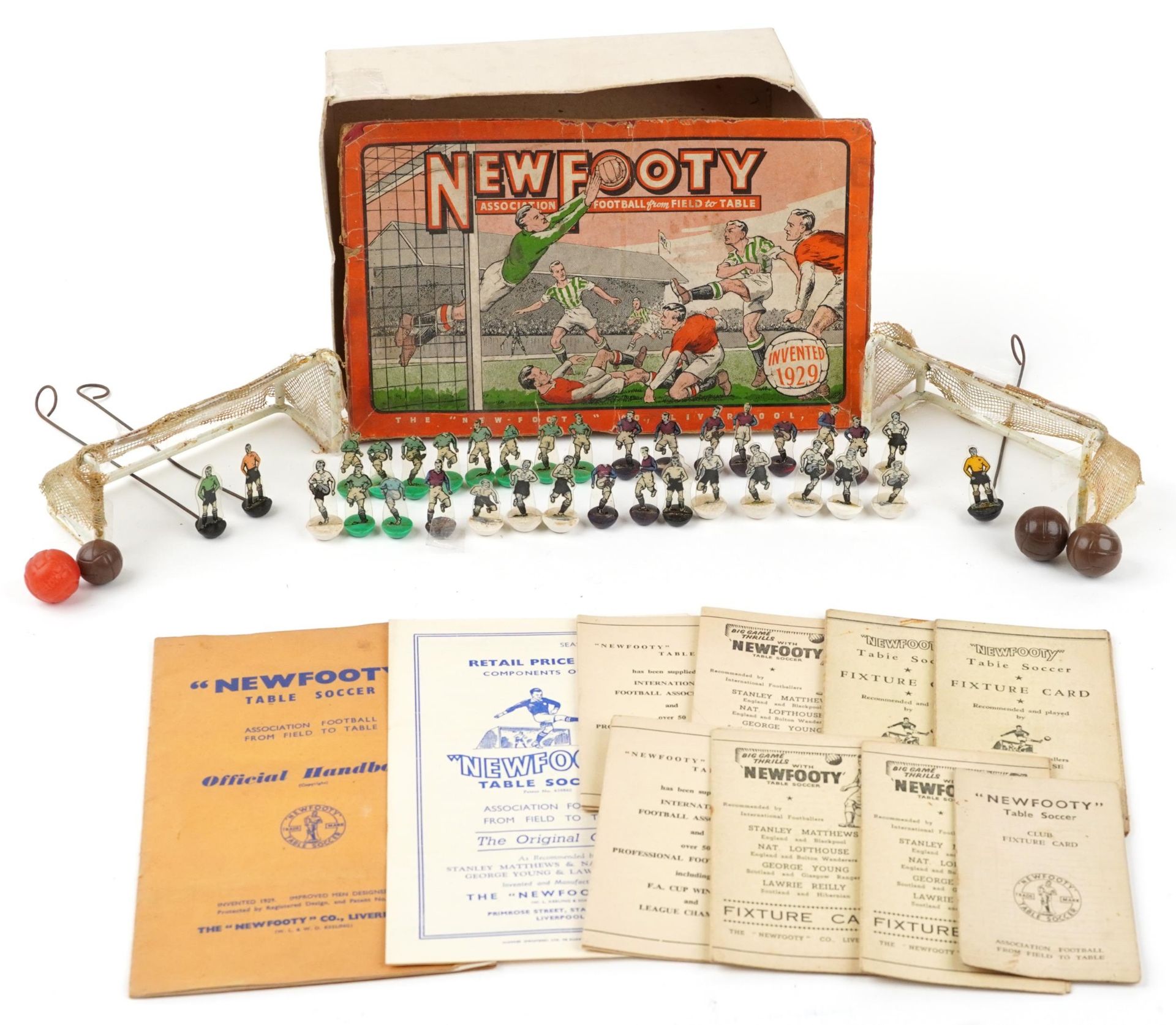 Early 20th century New Footy table soccer game with box and grass by The New Footy Co Liverpool : - Image 3 of 7