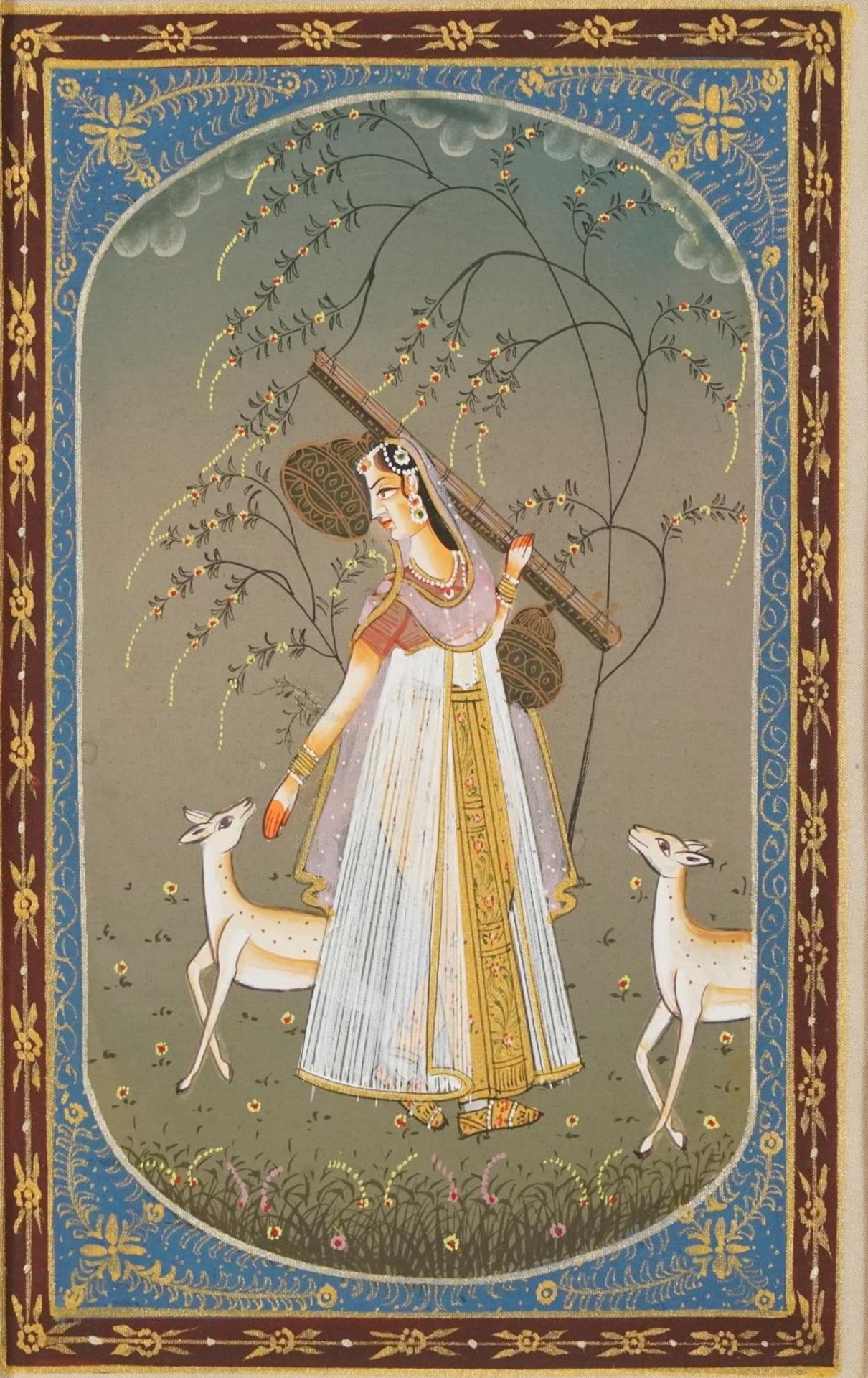 Ragina Vasanta, pair of Indian Bundi school watercolours on silk, mounted and framed, one glazed, - Bild 2 aus 7