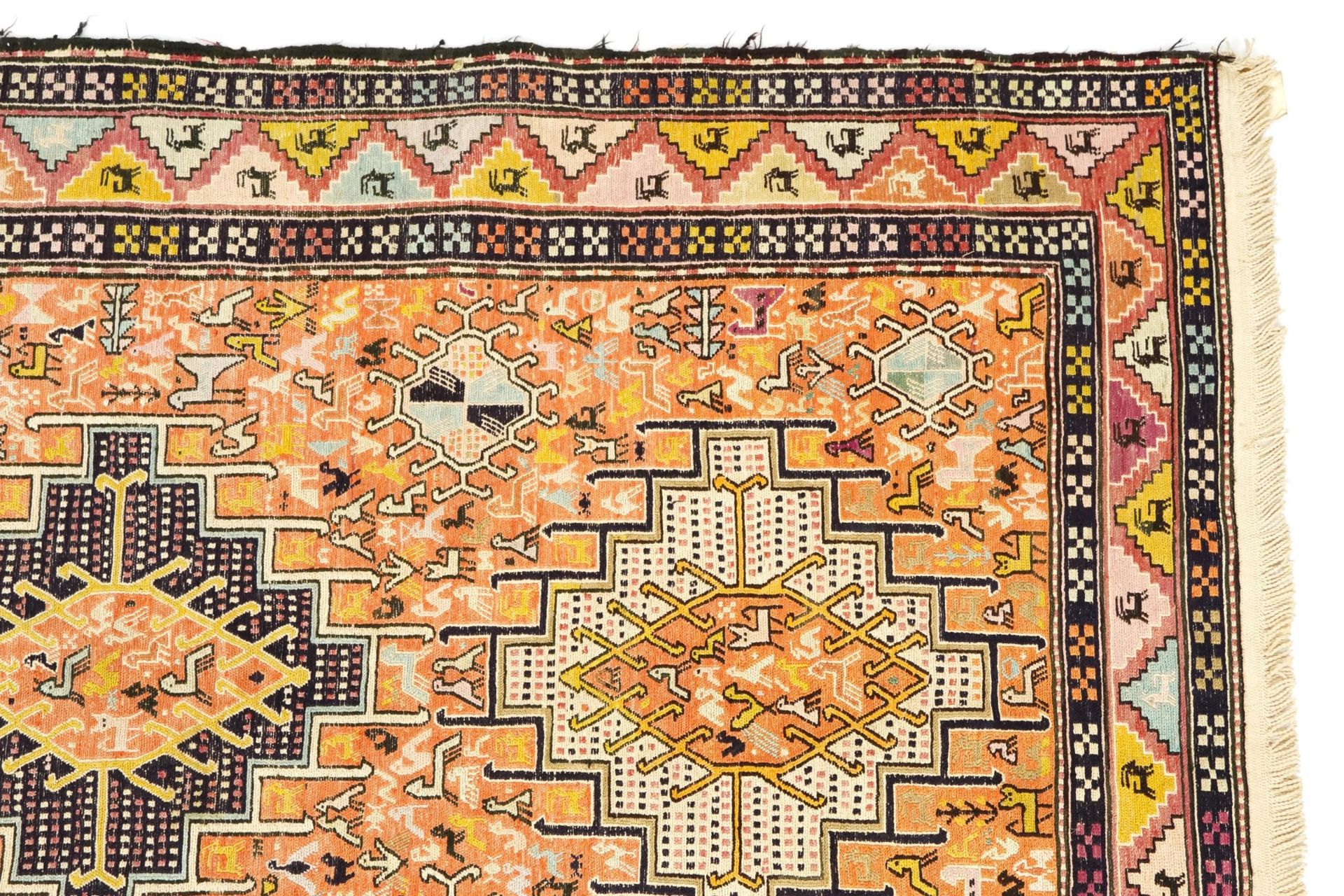 Rectangular Turkish rug with allover geometric and animal design, 200cm x 114cm : For further - Bild 5 aus 13