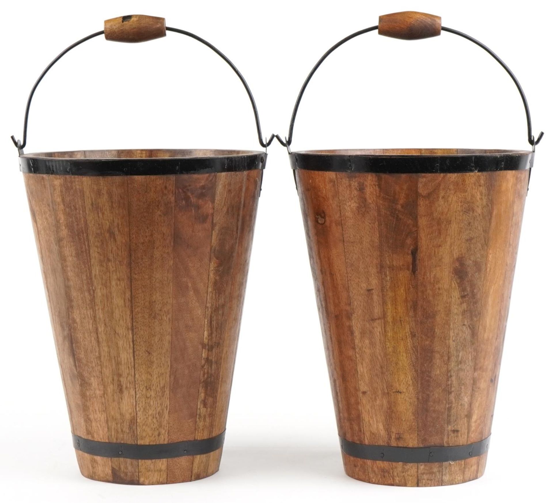 Pair of Bollinger design hardwood Champagne buckets with metal mounts and swing handles, each 40cm - Image 2 of 3