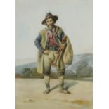 Attributed to Susan Vincent - Portrait of a man in an alpine landscape, Abbott & Holder label verso,
