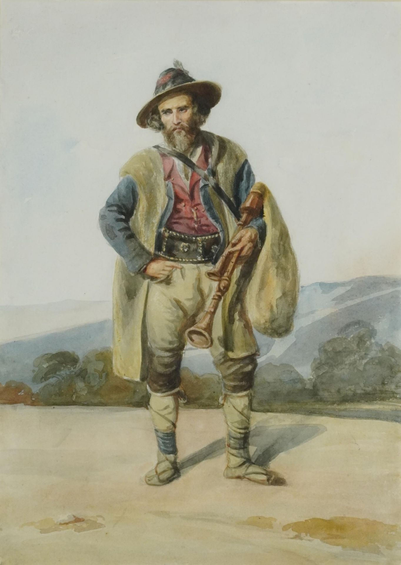 Attributed to Susan Vincent - Portrait of a man in an alpine landscape, Abbott & Holder label verso,