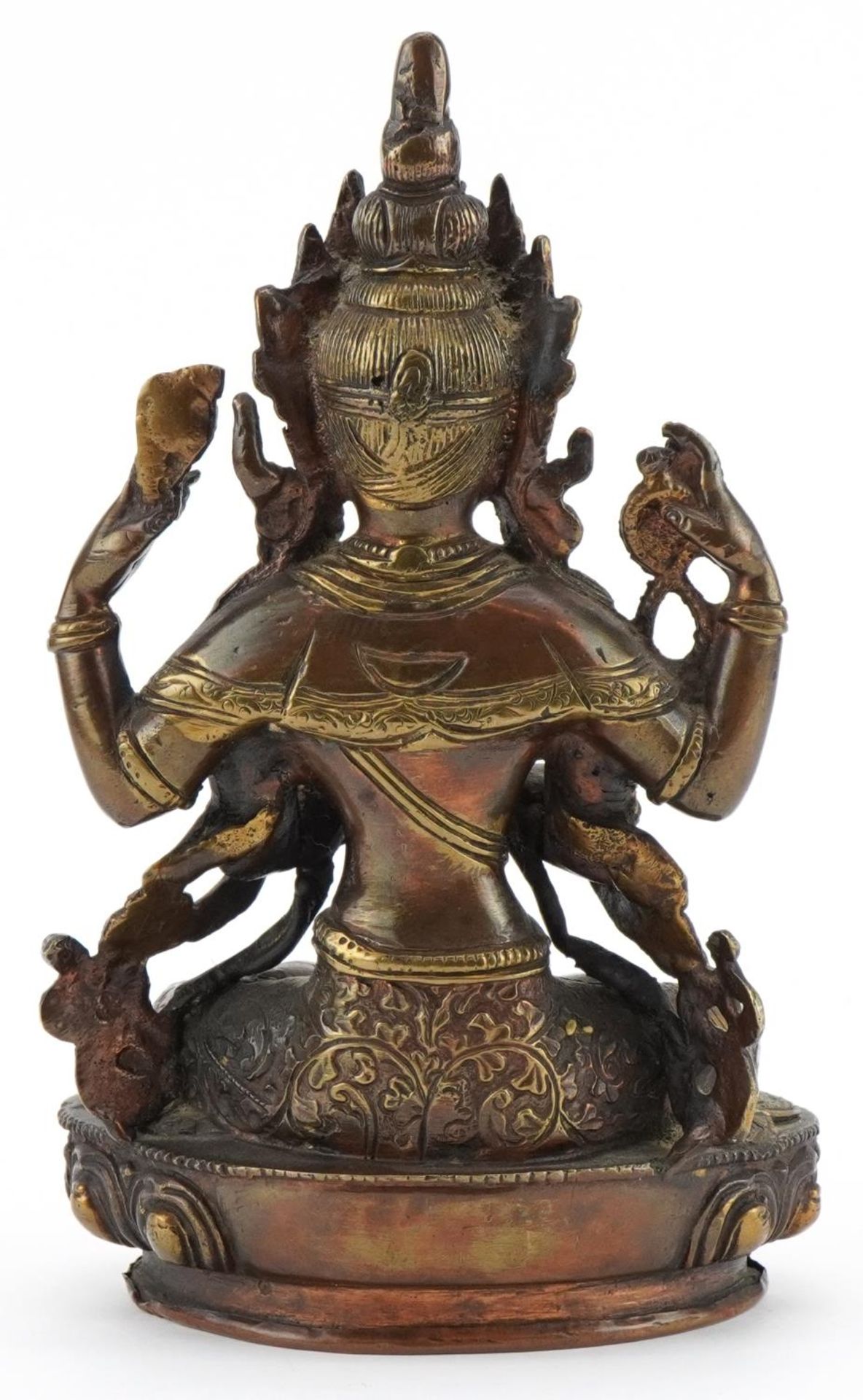 Chino Tibetan partially gilt patinated bronze figure of seated Buddha, 21cm high : For further - Bild 4 aus 7