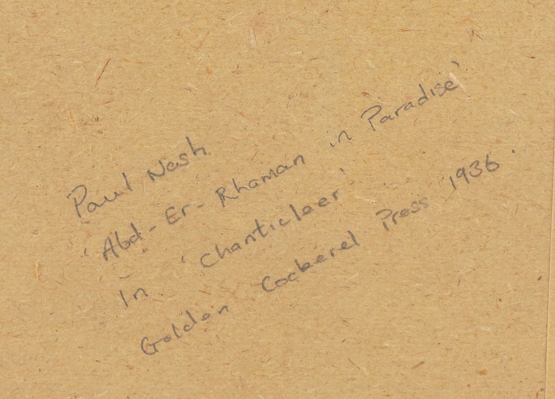 Paul Nash - Rhaman in Paradise, wood engraving inscribed Golden Cockerel Press 1936 verso, - Image 4 of 4