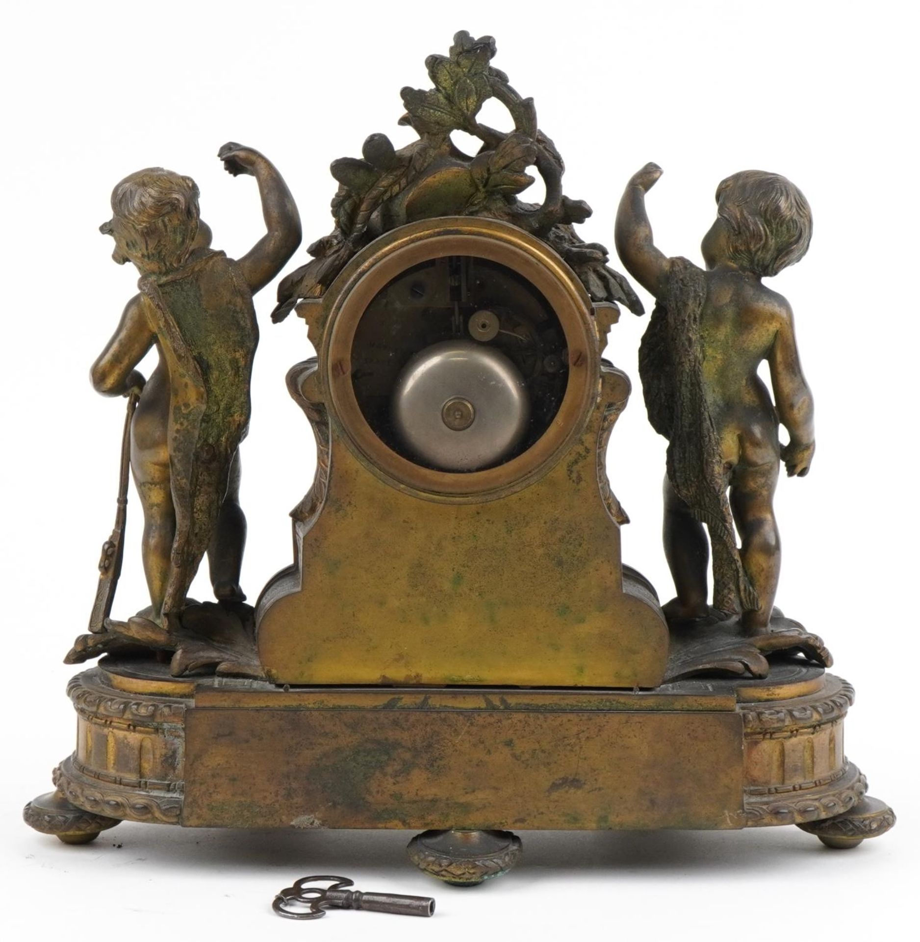 Deprez of Paris, 19th century French ormolu mantle clock striking on a bell with circular dial and - Bild 3 aus 4