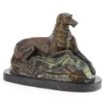 After Rosa Bonheur, French Art Deco style verdigris and patinated bronze sculpture of a deerhound