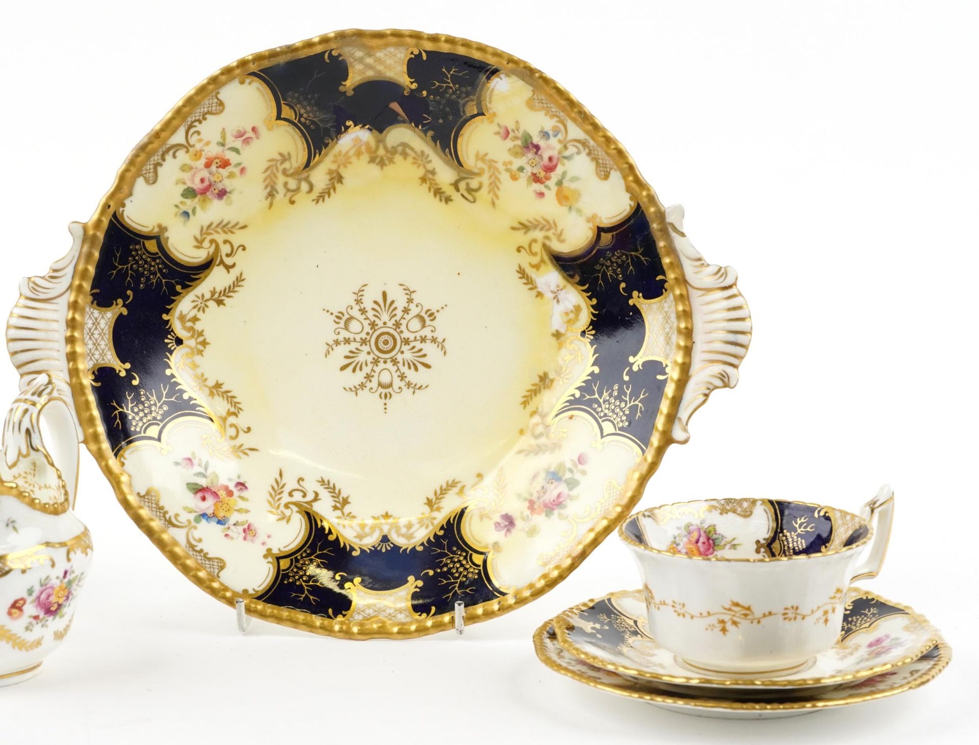Victorian Coalport Batwing pattern teaware and two serving dishes comprising trio, cup with saucer - Image 3 of 4