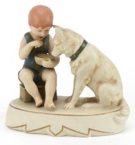 Royal Dux, Czechoslovakian Art Nouveau figure group of a young child with dog, numbered 3179 to