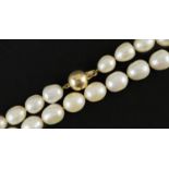 Freshwater pearl necklace with 9ct gold ball clasp, 80cm in length, 70.2g : For further