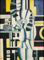 After Fernand Leger - Abstract composition, French Cubist school oil on board, mounted and framed,