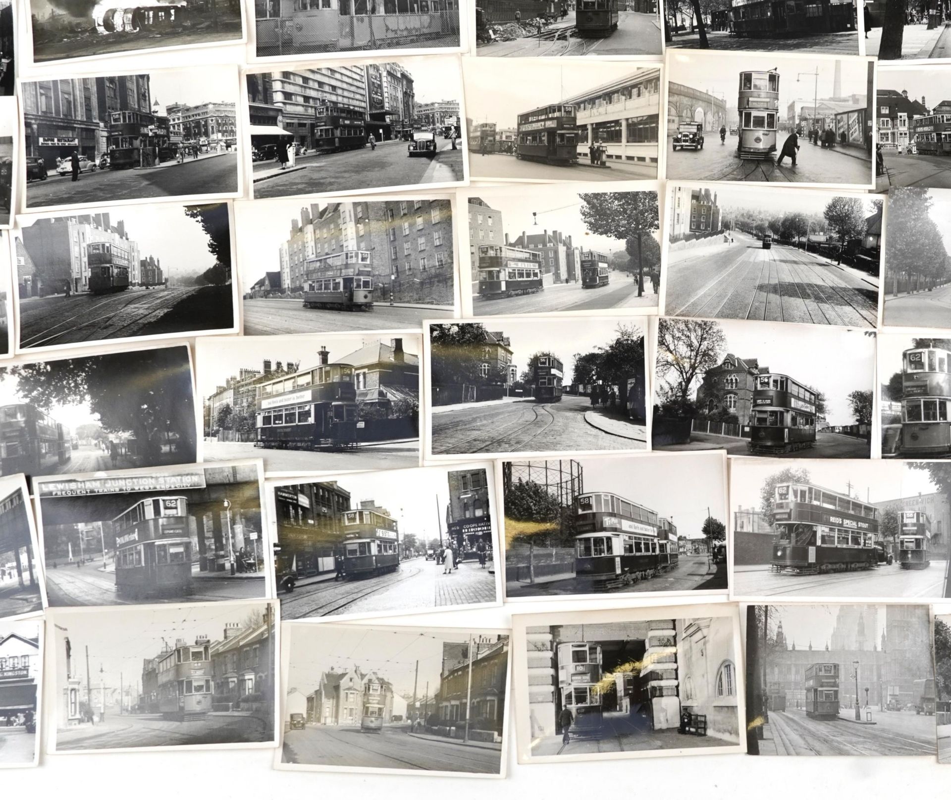 Collection of Mid 20th century tram black and white photographs, predominantly of London, each - Image 9 of 12