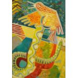 Manner of Eileen Agar - Abstract composition with serpent and bird, post-war Argentine British oil