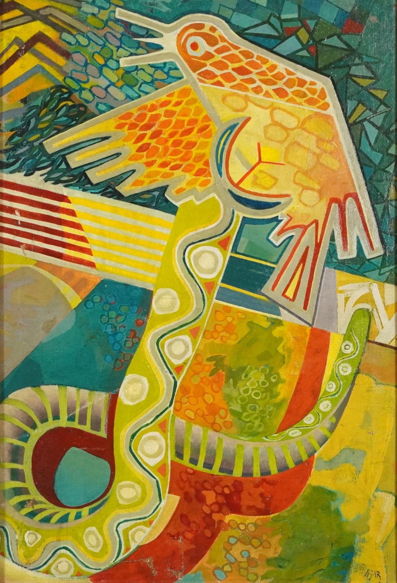 Manner of Eileen Agar - Abstract composition with serpent and bird, post-war Argentine British oil