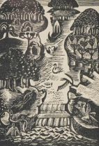 Paul Nash - Rhaman in Paradise, wood engraving inscribed Golden Cockerel Press 1936 verso,