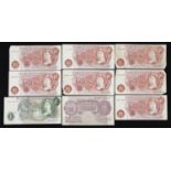 Bank of England banknotes comprising seven ten shillings, each J S Fforde Chief Cashier, K O