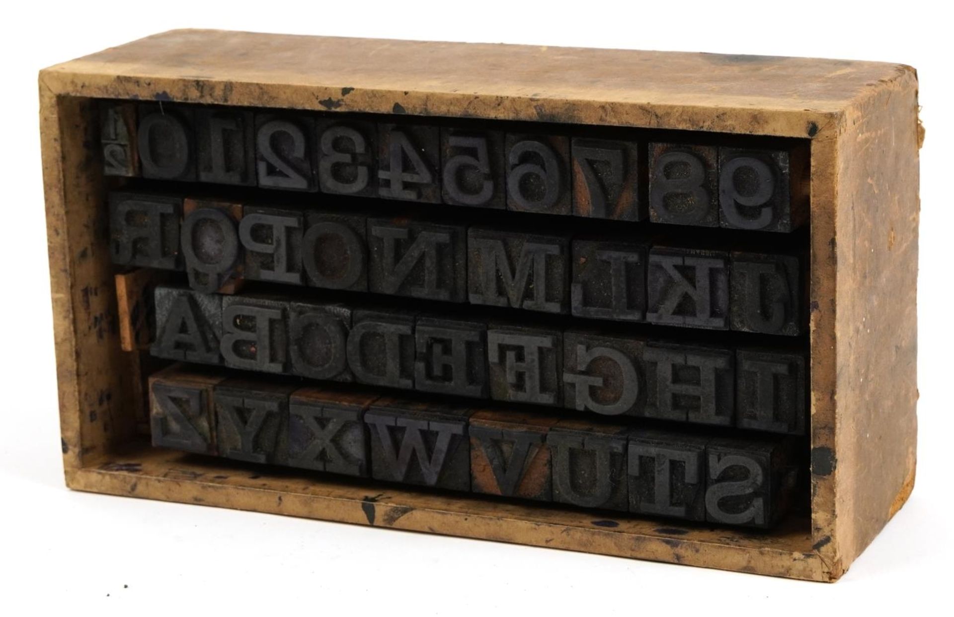 Set of vintage alphabet and numbers printer's blocks with fitted case : For further information on - Image 4 of 4
