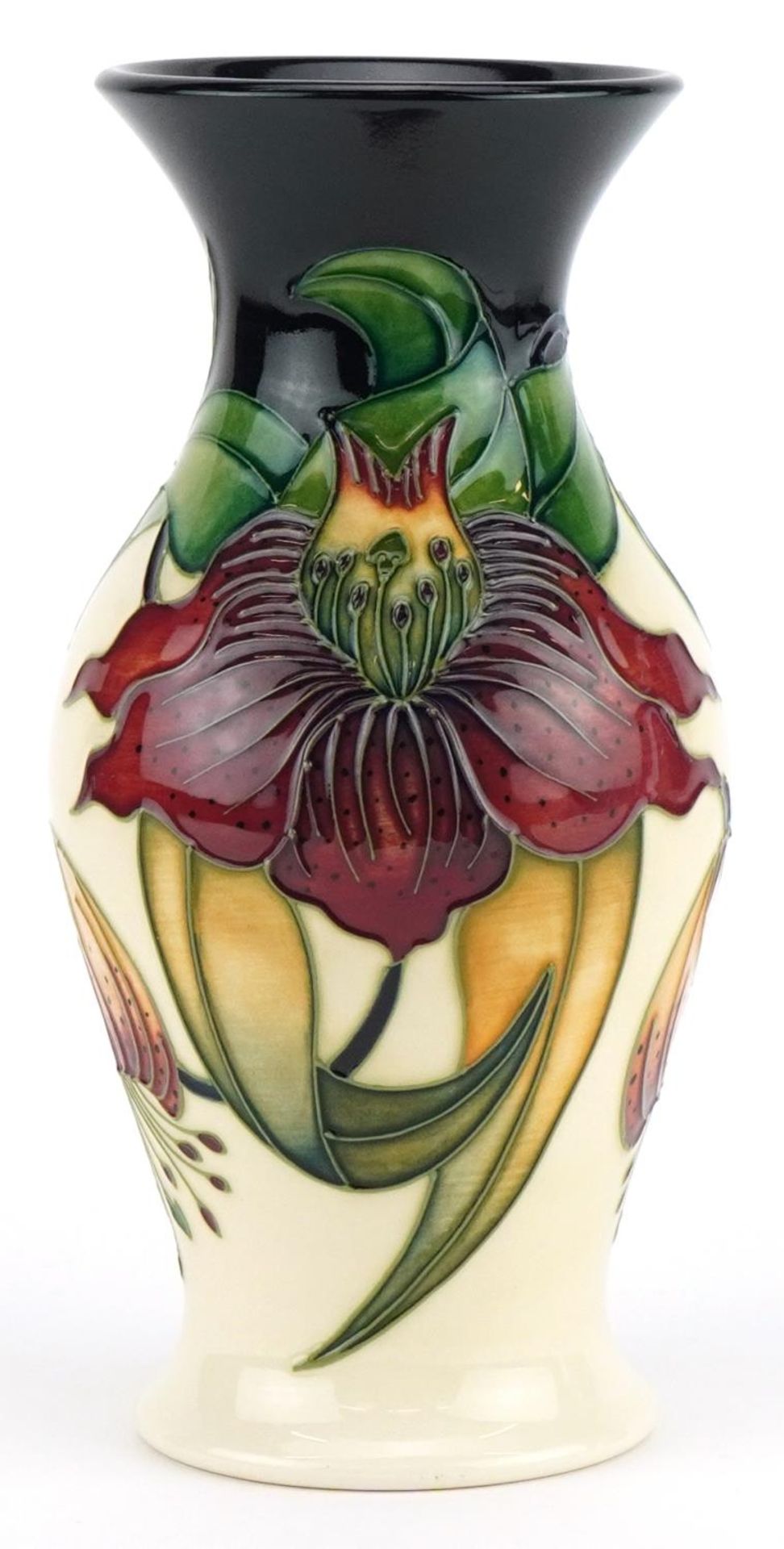 Moorcroft pottery baluster vase hand painted in the Anna Lilly pattern, 19.5cm high : For further