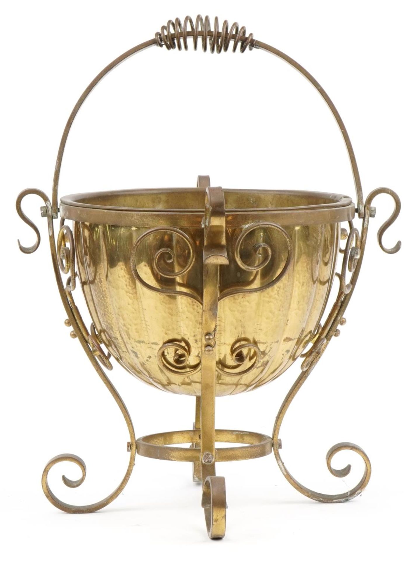 19th century style brass log bucket with swing handle, 45cm in diameter : For further information on - Image 2 of 3