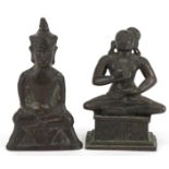 19th century South East Asian patinated bronze deity and a Thai patinated bronze figure of seated