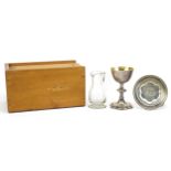 Richards & Brown, Victorian ecclesiastical silver holy communion set comprising chalice and plate
