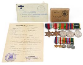 British military World War II five medal group with dress medals and box of issue relating to