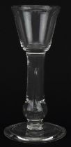 18th century wine glass with enclosed teardrop stem on folded foot, 15.5cm high : For further