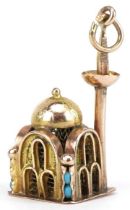 Islamic 14ct gold and turquoise mosque charm, 2.3cm high, 2.8g : For further information on this lot