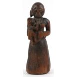 African tribal interest carved wood maternity figure of mother and child, 29.5cm high : For