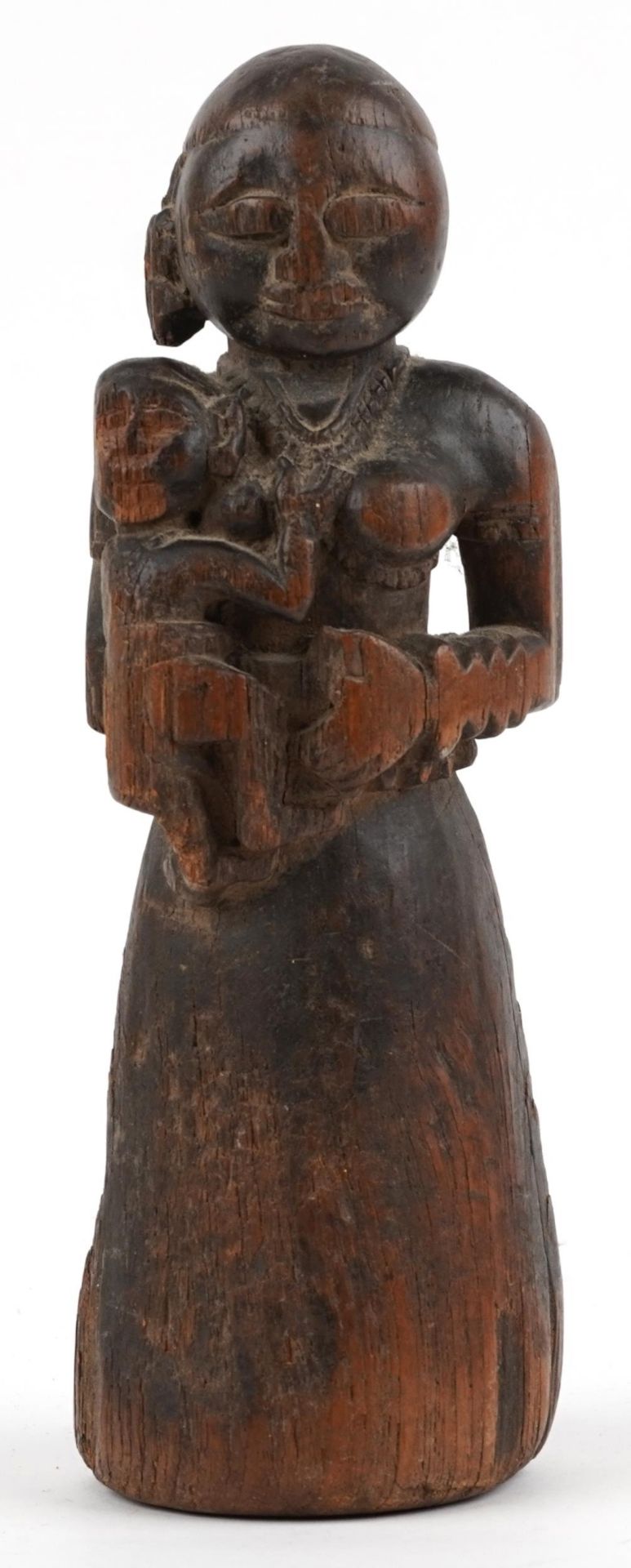 African tribal interest carved wood maternity figure of mother and child, 29.5cm high : For