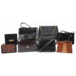 Eight vintage ladies handbags, some Italian, including Jaeger and taxidermy interest crocodile : For