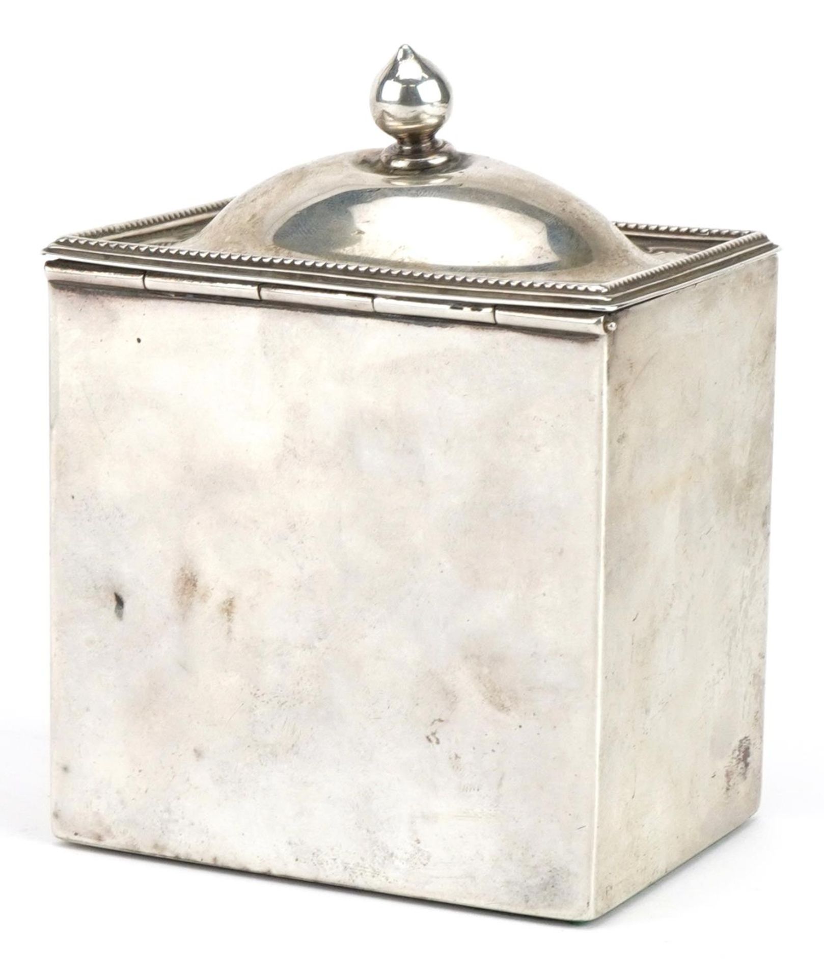 S W Smith & Co, Victorian silver tea caddy with hinged lid, London 1887, 11cm high, 236.5g : For - Image 4 of 5