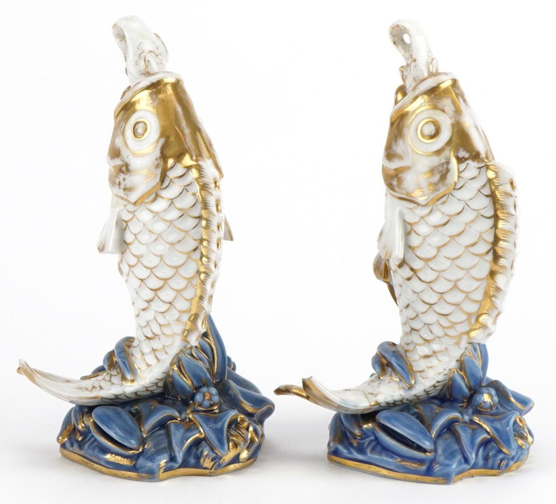 Pair of 19th century continental porcelain scent bottles with stoppers in the form of fish, each - Image 2 of 4