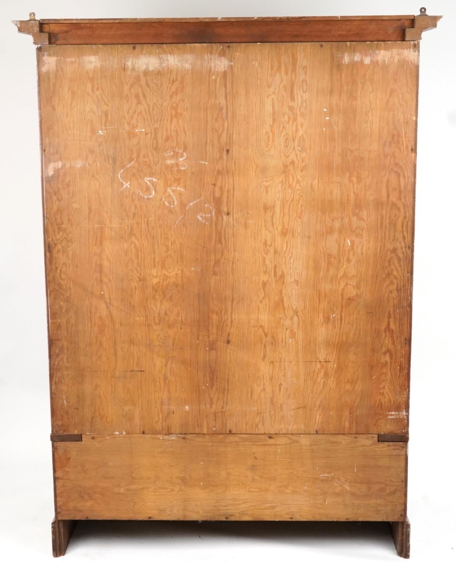 Antique shabby chic linen fold wardrobe with ornate brass mounts and base drawer, 84cm H x 133.5cm W - Bild 3 aus 3