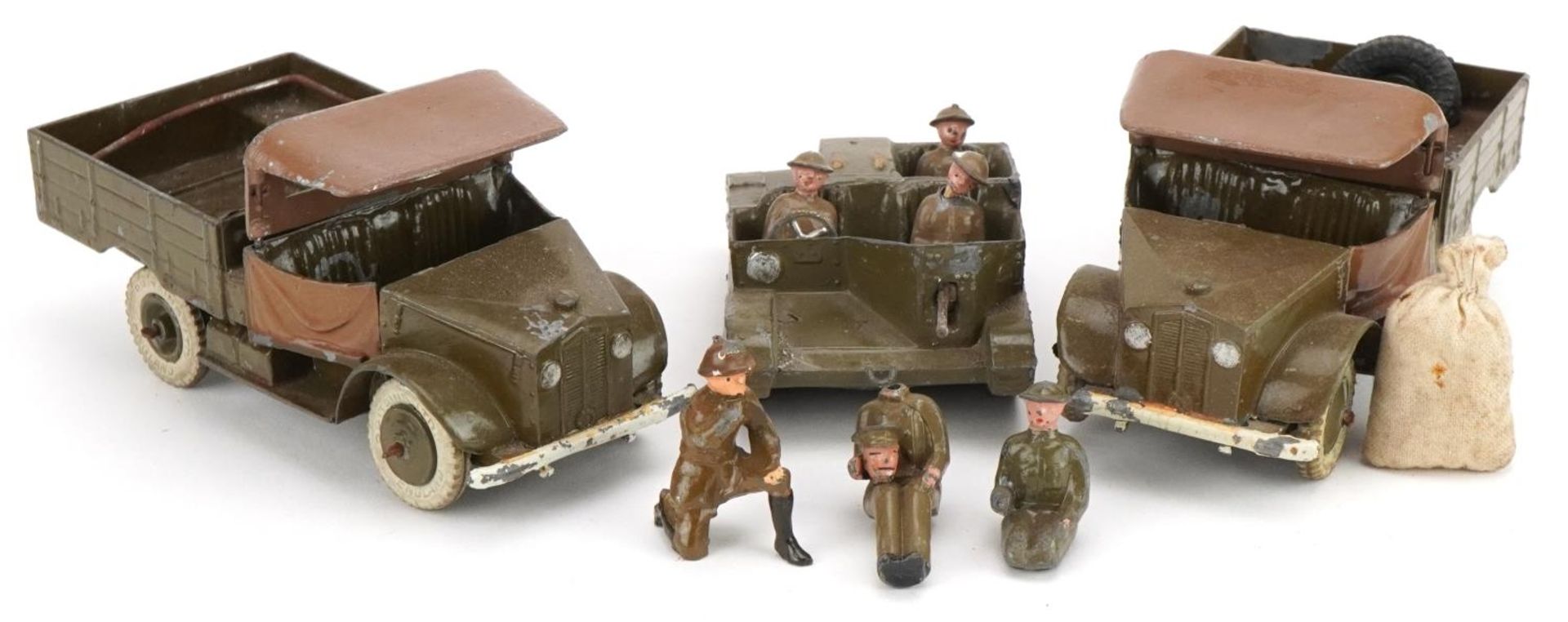 Two Britains hand painted lead military interest Beetle lorries and a Bren Gun carrier, with paper - Image 2 of 7