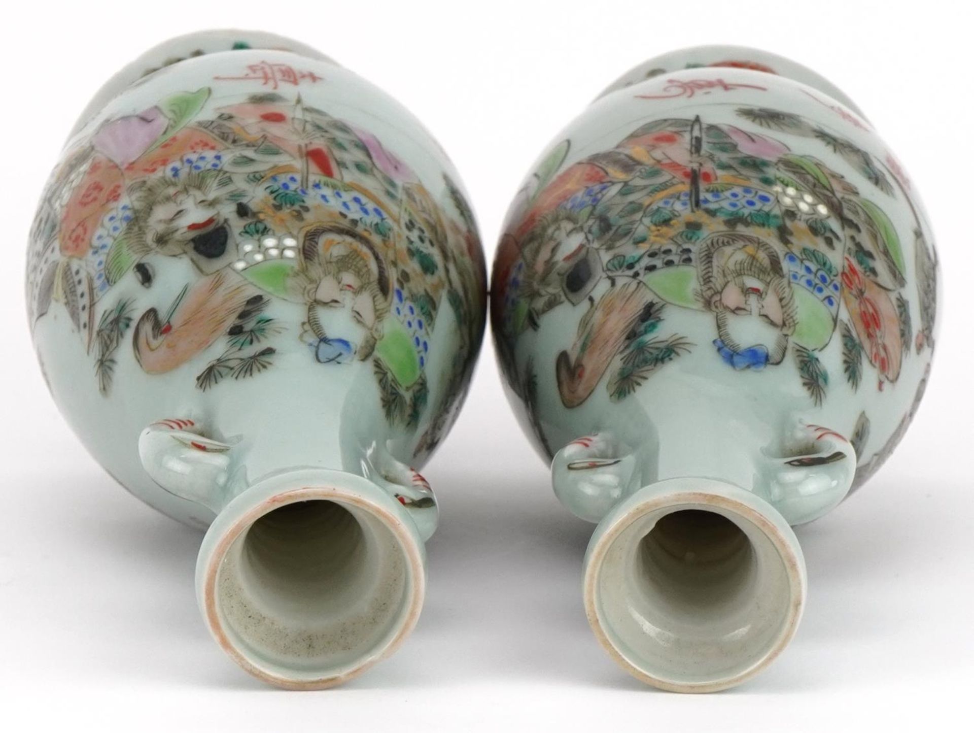 Pair of Japanese porcelain vases hand painted with a father and children, signed with calligraphy - Image 6 of 7