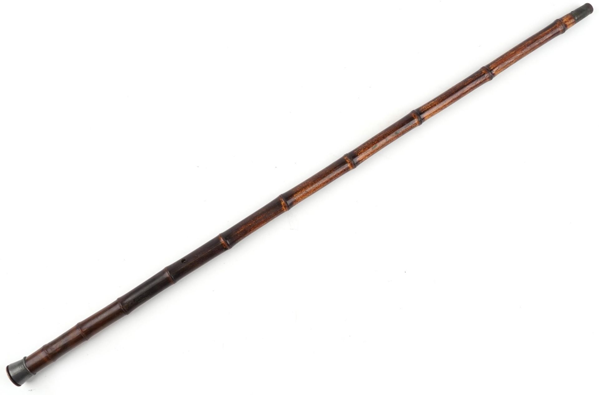 19th century bamboo single shot walking stick gun with pewter mount impressed Patent Brevete SGDG, - Bild 4 aus 6