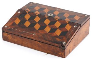 Victorian rosewood Tunbridge Ware tumbling block design writing slope with fitted interior and