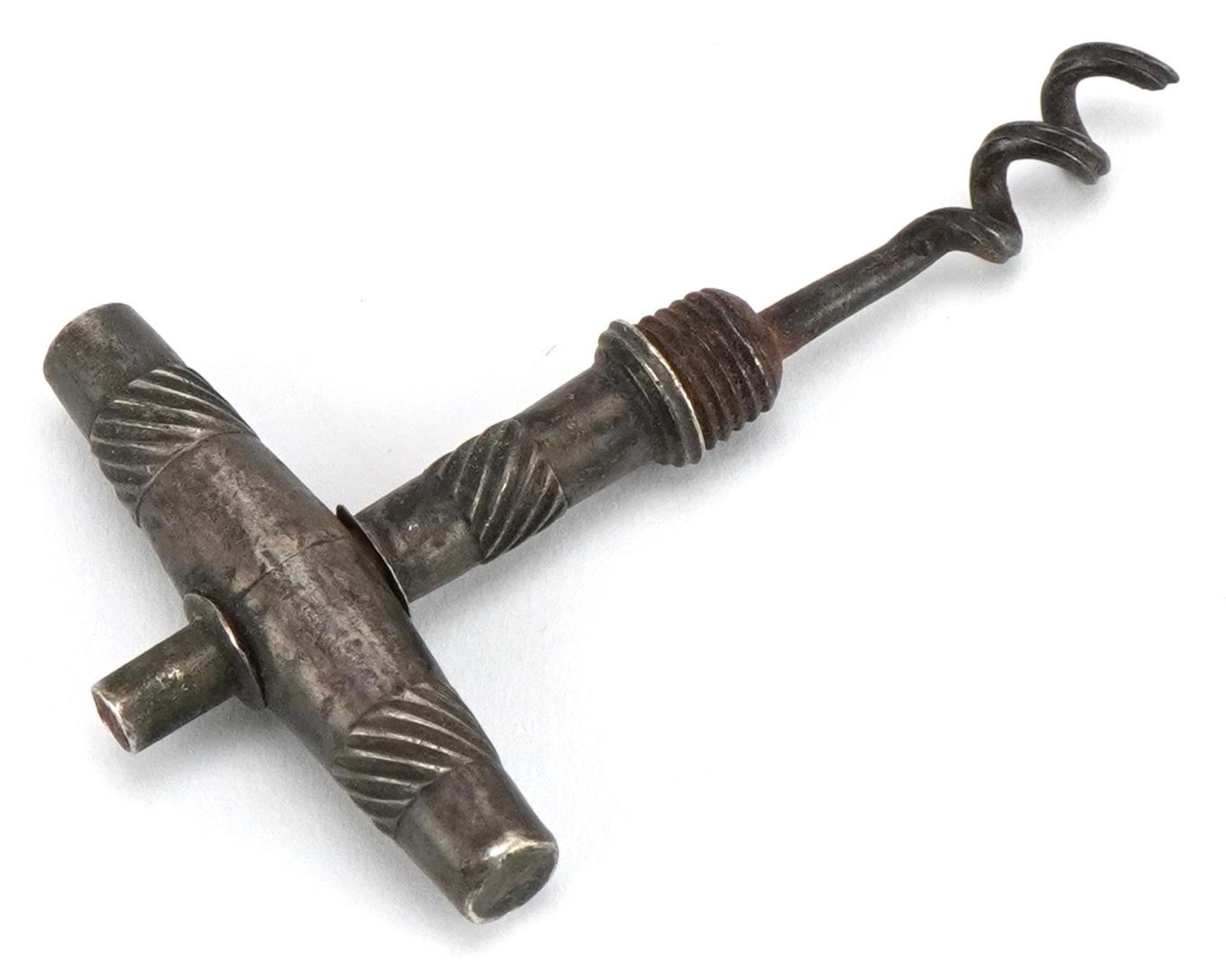 Georgian unmarked silver and steel corkscrew in the manner of Samuel Pemberton, 7cm high : For - Image 2 of 2