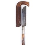 Victorian Cowen's Patent gnarled thorn-wood combined walking stick/pruning knife with removable