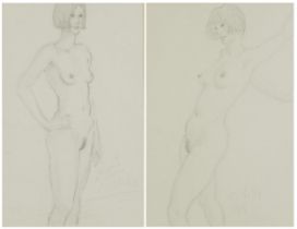 Standing nude females, Near pair of pencil pencils, indistinctly inscribed and signed, one with John