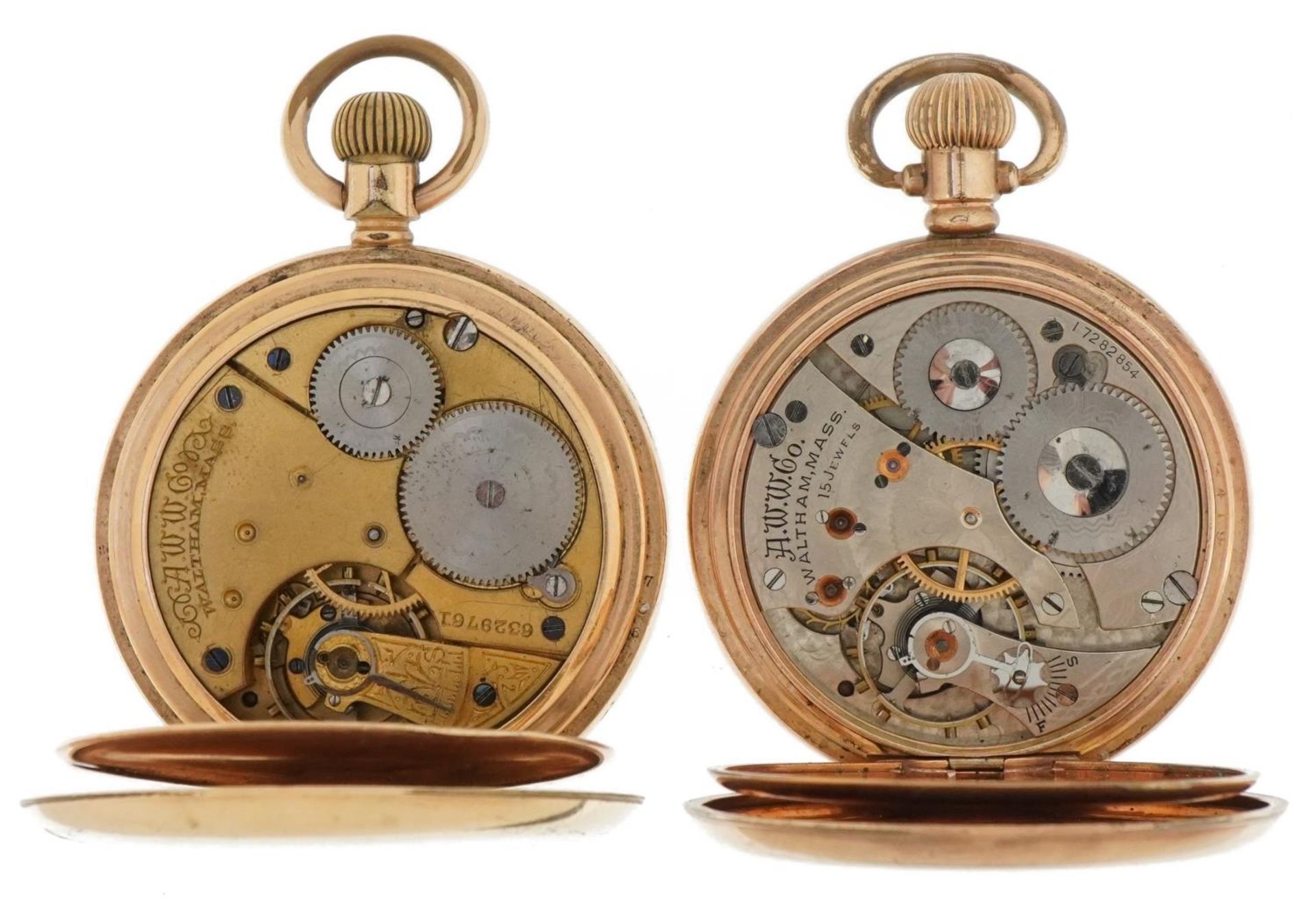 Waltham, two gentlemen's gold plated half hunter and full hunter pocket watches, each with enamelled - Bild 5 aus 7