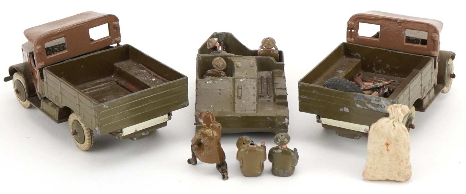 Two Britains hand painted lead military interest Beetle lorries and a Bren Gun carrier, with paper - Image 5 of 7